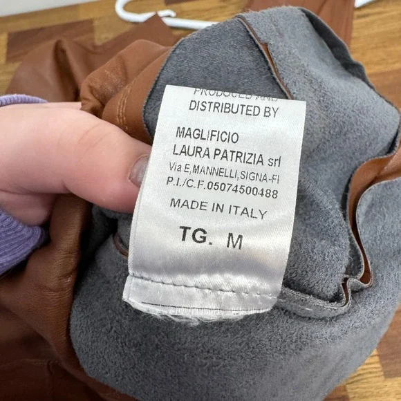 B.YU Italy Womens Faux Leather Pants Medium Camel Skinny Designer Chic Brown - Picture 5 of 7